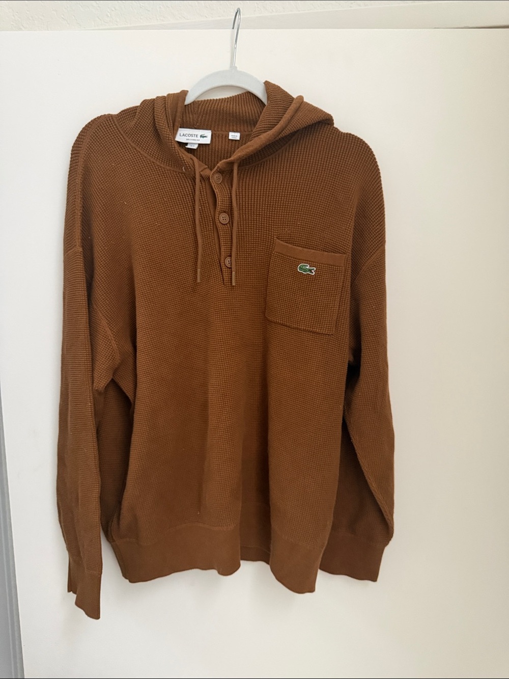 Lacoste Brown Hooded Henley Knit Pullover